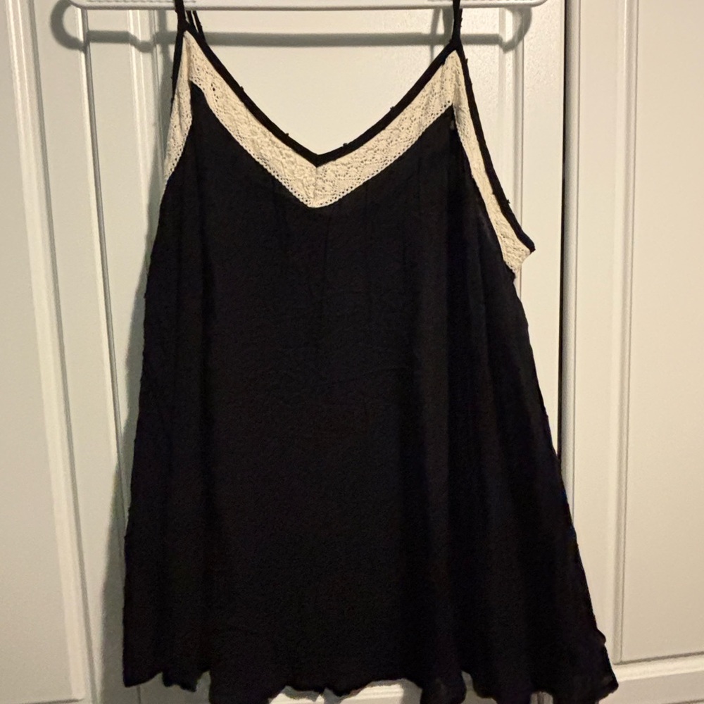 Black and White Lace Trim Cami Top
